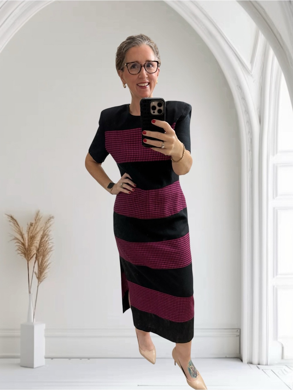 Vintage Leslie Lucks Black & Pink Gingham Dress